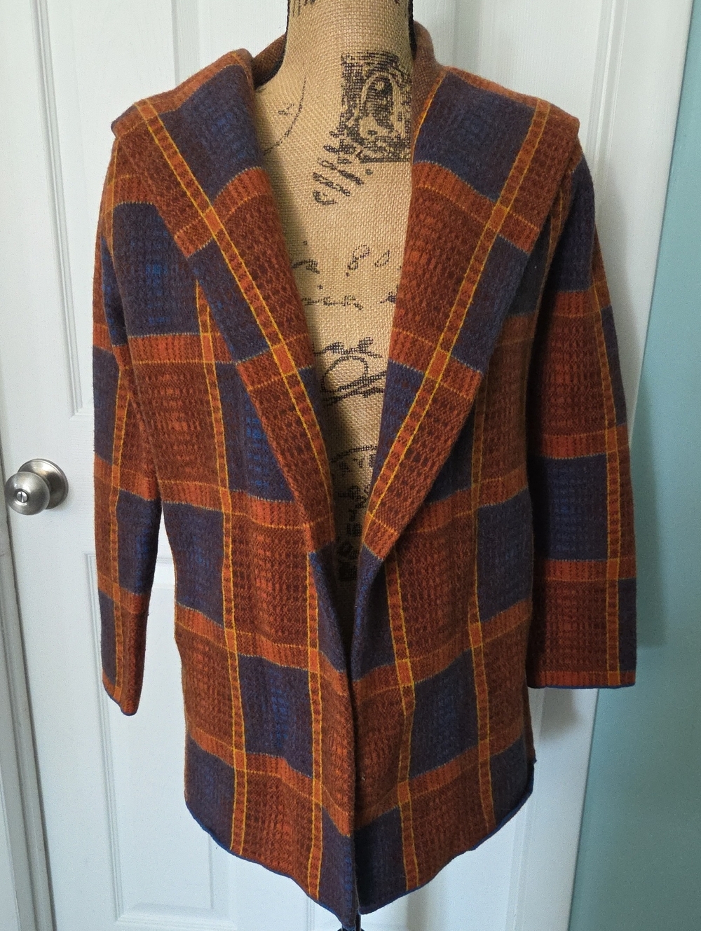 Anthropologie Field Flower Plaid Wool Hooded Cardigan Jacket Sz M